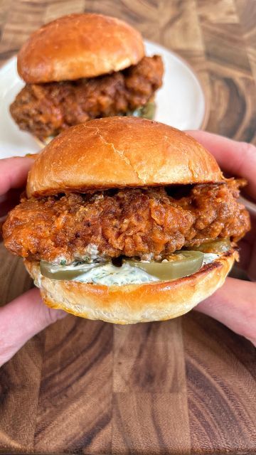 Josh Elkin on Instagram: "Fried Chicken Sandwich with an Indian Cuisine twist! Recipe below (makes 4 sandwiches)👇🏻 INGREDIENTS 2 large boneless skinless chicken breasts cut in half 2 cups buttermilk 2 tbsp of each divided in half: Garam masala, cumin, paprika, garlic powder, onion powder, curry powder, ground coriander, white pepper, coarse salt 1/4 cup kashmiri and tamarind sauce or hot sauce 1 cup of all purpose flour CILANTRO LIME SAUCE 1 cup Greek yogurt 1/2 cup fresh cilantro Juice of a l Butter Chicken Sandwich, Cilantro Juice, Josh Elkin, Butter Chicken Sauce, Hot Chicken Sandwiches, Tamarind Sauce, Cilantro Lime Sauce, Cilantro Sauce, Sandwich Ingredients