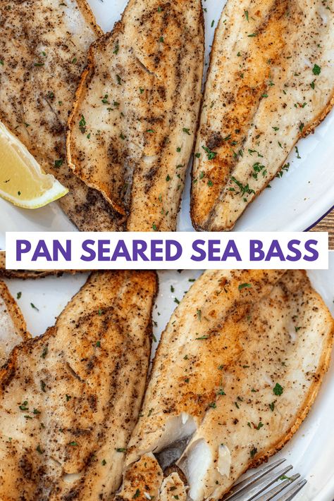 How to make tasty Pan Seared Sea Bass in less than 15 minutes. How To Cook Bass Fish, Black Sea Bass Recipe, Sea Bass Fillet Recipes, Pan Seared Sea Bass, Striped Bass Recipe, Cooking Sea Bass, Lemon Butter Tilapia, Sea Bass Recipes, Seared Fish