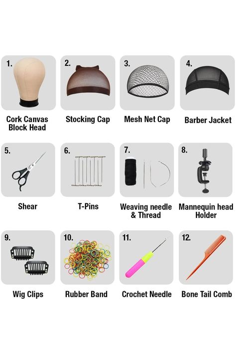 Studio Limited Canvas Block Head DIY Wig Making Starter Kit 12pcs, Long Neck (12&#34;), Mannequin Head Wig Display and Stand for Wig Styling (25&#34; Set) Diy Wig Making, Hair Weaving Techniques, Diy Hair Wig, Sew In Wig, Wig Display, Block Head, Hair Care Tools, Diy Wig, Hair School