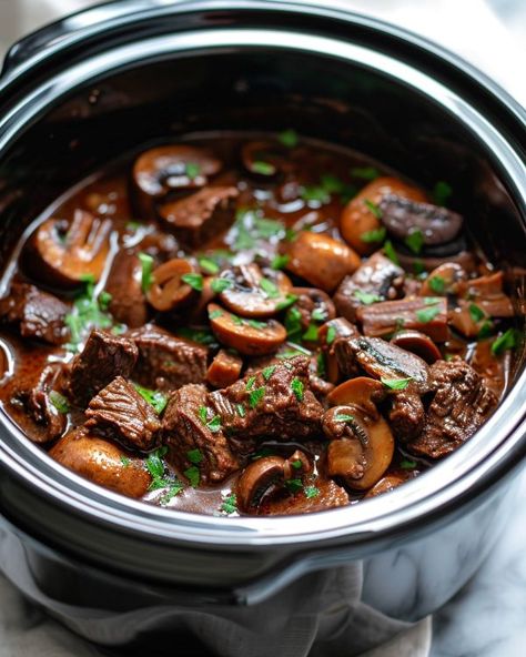 Fabulous! I have this in my slow cooker now and the whole house smells divine! Crockpot London Broil Slow Cooker, How To Cook London Broil In The Oven Slow Cooker, How To Cook London Broil In Crock Pot, Slow Cooker Steak And Mushrooms, Crock Pot London Broil, Recipes With Pork Chunks, Cheese Steaks, Harry Hamlin, Slow Cooker Kitchen