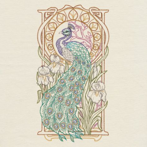 Art Nouveau Peacock, Library Embroidery, Art Nouveau Tattoo, Nouveau Tattoo, Art Nouveau Illustration, Towel Bathroom, Freestanding Lace Embroidery, Art Nouveau Poster, Fox Embroidery