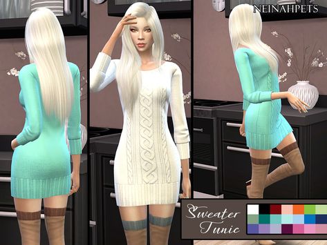 The Sims Resource - Sweater Tunic - Solid Cc Winter Clothes, Sims 4 Cc Winter Clothes, Sims 4 Clothes Cc Female, Sims 4 Clothes Cc, Winter Tunic, Summer Jean Shorts, Summer Jumpers, Clothes Cc, Shabby Chic Dining