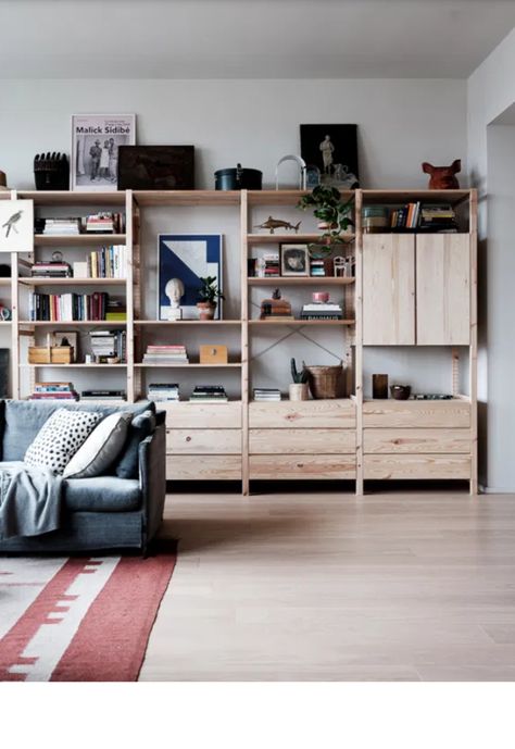 Stockholm Apartment, Nordic Interiors, Ikea Ivar, Scandinavian Apartment, Ikea Living Room, Living Room Scandinavian, Scandinavian Living, Floor To Ceiling, Bedroom Furniture Design