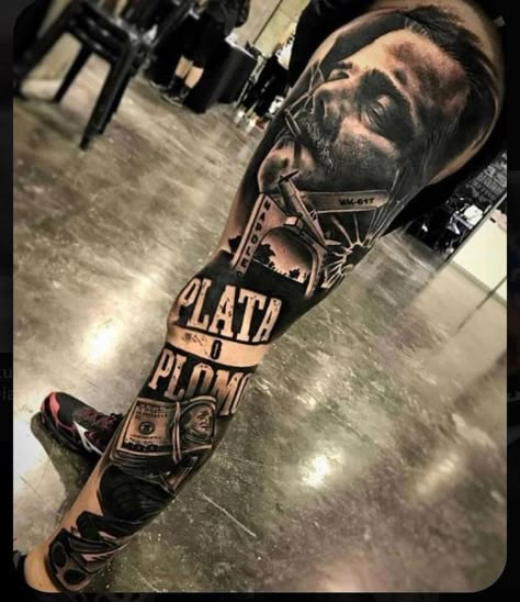 Pin by Jeferson Cabral on clientes | Gangster tattoos, Full leg tattoos, Gangsta tattoos Chicano Tattoos Gangsters, Escobar Tattoo, Voll Arm-tattoos, Tattoo Mafia, Catrina Tattoo, Full Leg Tattoos, Gangsta Tattoos, Chicano Tattoos, Omerta Tattoo