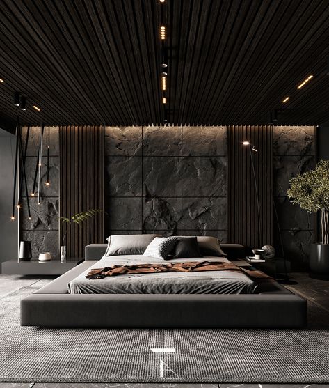 Dark Interior Design, Black Bedroom Design, Bedroom Interior Design Luxury, Modern Luxury Bedroom, Hall Interior, Black Bedroom, Luxury Bedroom Master, Bedroom Bed Design, Dark Interiors