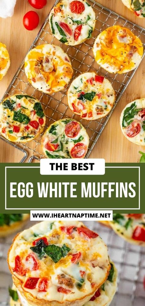 Easy egg white muffins recipe that make the perfect healthy on-the-go breakfast. They’re high in protein, low in fat, and freezer friendly! Low Carb Egg White Breakfast, Breakfast Egg White Muffins, Egg White Cups Breakfast Healthy, Egg White Mini Muffins, Egg White Lunch Ideas, Carrot And Egg Recipe, Egg White Mini Quiche, Egg White Breakfast Muffins, Egg White Muffins Healthy