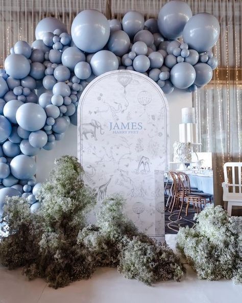 Dior Baby Shower Theme Boy, White And Blue Theme Party, Dior Theme Decor, Dior Theme Baby Shower Ideas, Dior Decorations Decor, Blue And White Baby Shower Decorations, Birthday Decoration Ideas For Boys, Dior Party Theme, Baby Dior Theme Party