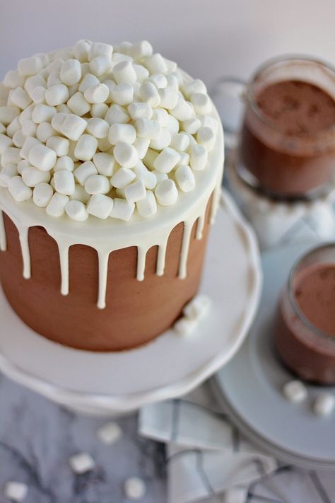 Hot Chocolate Cake - Baking with Blondie Soft Chocolate Cake, Brooke Walker, Hot Chocolate Cake, Winter Hot Chocolate, Baking With Blondie, Wilton Candy Melts, Cocoa Cake, White Chocolate Buttercream, Buttercream Filling