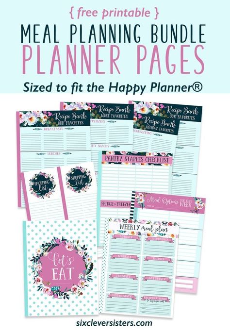 Have a happy planner and love to be organized with it? These free printable meal planner pages are for adding to your happy planner! Having my weekly meals all planned out keeps life a little less hectic and keeps me happy! #thehappyplanner #mealplanning #mealplanning #grocerylist #organizing #happyplanner #freeprintables #sixcleversisters Happy Planner Meal Planner Printable, Weekly Cleaning Schedule Printable, Diy Planners, Recipe Planner, Free Meal Planner, Meal Planner Printable Free, Printable Meal Planner, Cleaning Checklist Printable, Organizing Life