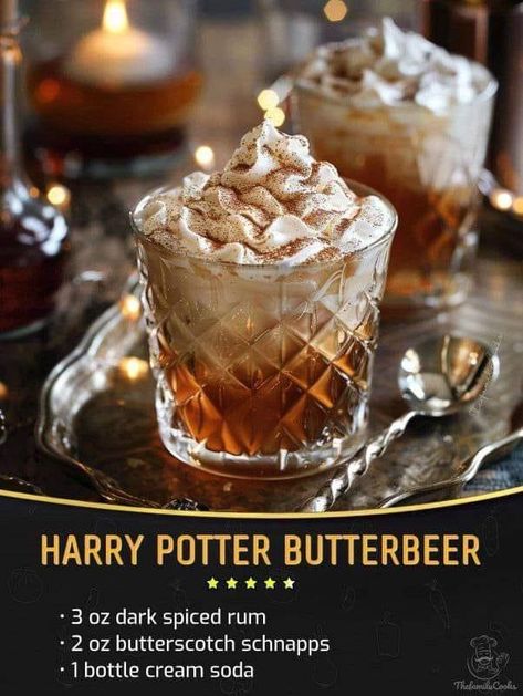 Homemade Butterbeer, Harry Potter Butterbeer, Harry Potter Butter Beer, Butterbeer Recipe, Butter Beer, Bartender Drinks, Cocktail Drinks Alcoholic, Yummy Alcoholic Drinks, Boozy Drinks