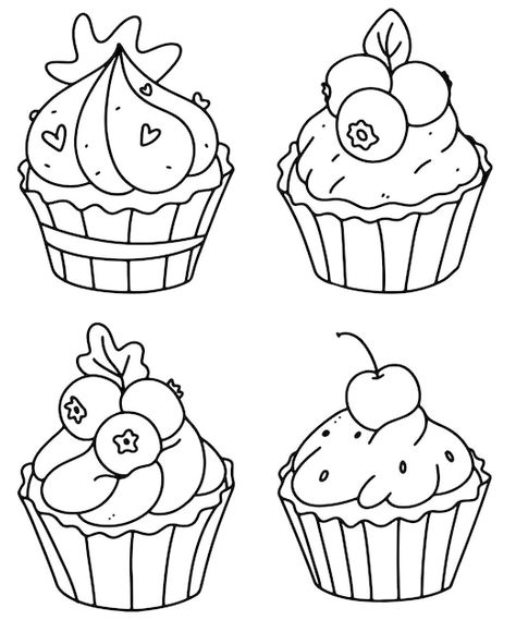 Cupcake Colouring, Cupcakes Bonitos, Doodle Cake, Clothespin Crafts Christmas, Draw Doodles, Cupcake Coloring Pages, Printable Flower Coloring Pages, Cupcake Drawing, Cupcake Pictures