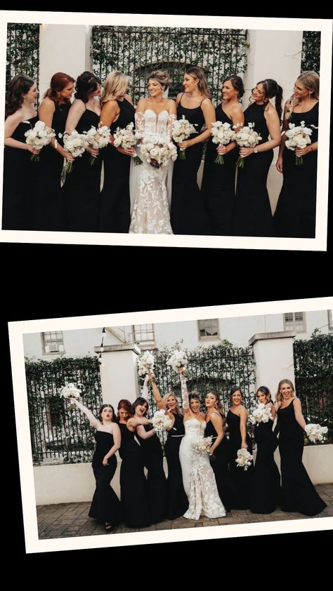 It’s giving full editorial vibes! 🖤🤍 These stunning bridesmaids made a bold impact with chic black dresses paired perfectly with classic white bouquets. We’re completely obsessed with this stylish and sophisticated combo! 💐✨ White Bouquets, Never Judge, Chic Black Dress, Beautiful Flower Designs, A Beautiful Flower, White Bouquet, The Vibe, Wedding Looks, Black Dresses