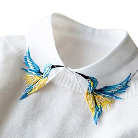 Hummingbird Embroidered False Shirt Collar from Amazon Sulaman Pita, False Collar, Fake Collar, Design Moda, Pola Sulam, Lace Necklace, Bird Embroidery, 자수 디자인, Shirt Embroidery