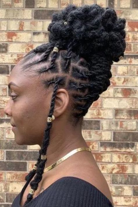 How To Start Locs With Two Strand Twists & Two Strand Twist Locs Hairstyles Mohawk Dreads Women, Elegant Loc Updo Styles Black Women, Loc Style Updo, Long Loc Updo Styles Women, Loc Up Do Styles, Women Dreads Black Hairstyles, Bridal Loc Styles, Fancy Loc Styles For Women, Dreadlock Updo Hairstyles Black Women Locs Styles