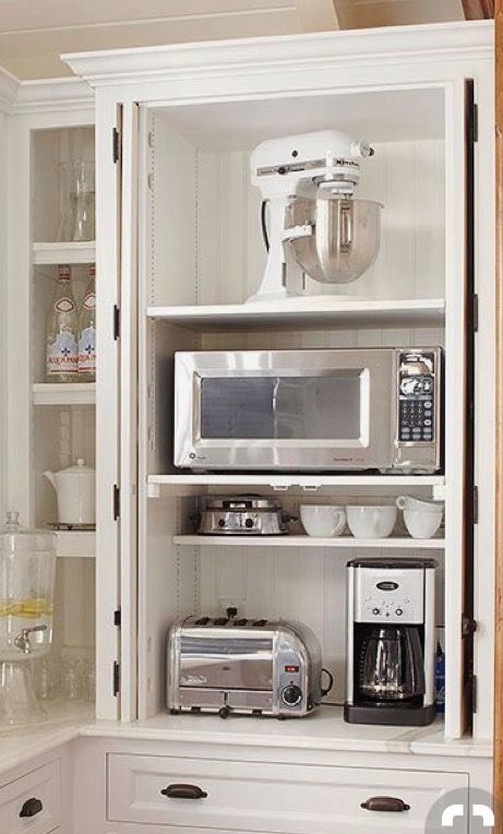 Appliance Garage, Desain Pantry, Kitchen Room Design, Kitchen Inspiration Design, Pantry Design, Kitchen Cabinet Design, Kitchen Remodel Idea, Small Appliances, Diy Kitchen