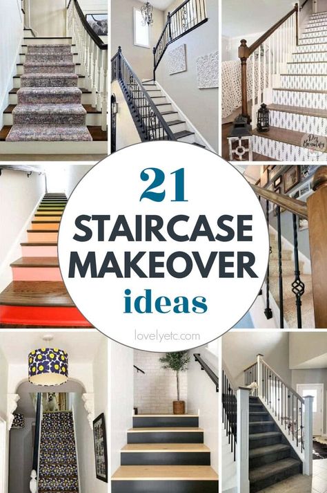 Give your staircase new life with one of the these smart staircase makeover ideas. There are DIY staircase ideas for all types of staircases. Whether you're ready to rip out old carpet and completely replace your stairs or you just want to do a quick update with paint or stain, you'll find great DIY staircase inspiration here. Refinish Staircase, Staircase Update, Stained Staircase, Painted Wood Stairs, Painted Stair Railings, Old Stairs, Diy Stairs Makeover, Redo Stairs, Diy Staircase Makeover