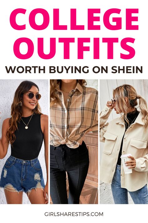 Shein College Outfits, Summer Campus Outfits, College Outfits Party Going Out, Spring College Outfits, Lazy College Outfit, Darty Outfits, Shein Outfits Ideas, Korean College Outfits, Shein Back To School