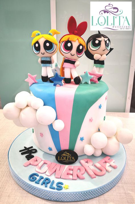 The Powerpuff Girls cake  by Patisserie Lolita Power Puff Girls Birthday Party Ideas, Powerpuff Cake, Powerpuff Girls Decorations, Powerpuff Party, Powerpuff Girls Cake, Power Puff Girls Cake, Powerpuff Girls Birthday, 26 Birthday Cake, Girls Cake