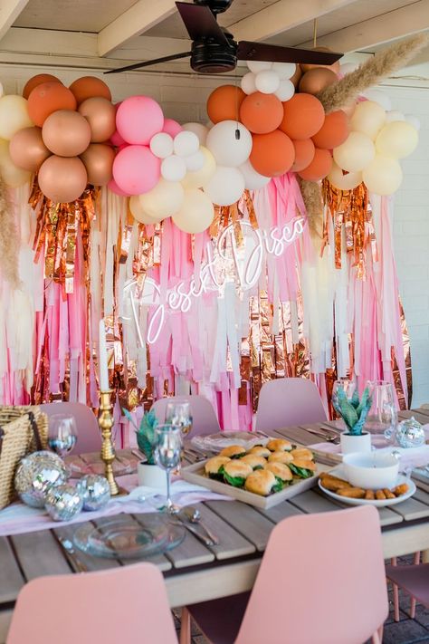 Warm Toned Desert Disco Bachelorette Backdrop Backdrop Fringe, Streamer Wall, Fringe Decor, Birthday Glam, Bachelorette Decor, Streamer Backdrop, Friendsgiving Party, Disco Theme, Party Streamers