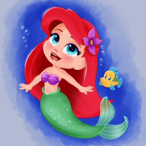 Ariel and Flounder - The Little Mermaid by @artistsncoffeeshops on Deviantart #ariel #mermaid #disney #cute #artistsncoffeeshops Cute Ariel Wallpaper, Baby Ariel Disney, Disney Princess Ariel Wallpaper, Ariel Cartoon Aesthetic, Ariel Bebe, Ariel Cartoon, Ariel Baby, Princesa Ariel Disney, Little Mermaid Wallpaper