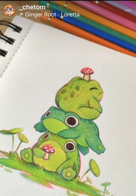 Frog Drawing, Frog Art, Cute Doodles Drawings, Cute Doodle Art, Dessin Adorable, Color Pencil Art, Cute Easy Drawings, Mini Canvas Art, Cute Little Drawings