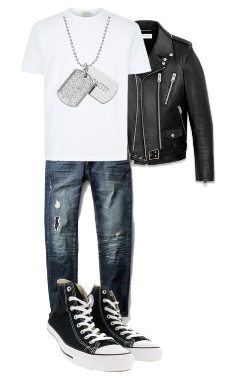 "Grease Danny Outfit" by theblackcandy on Polyvore featuring Yves Saint Laurent, MANGO MAN, Converse, Stella Valle, men's fashion and menswear Grease Guys Outfit, Grease Inspired Outfits Men, Grease Outfits 1950s Men, Greaser Guys Outfit, Grease Outfits 1950s, 50s Dress Up, Carnaval Inspo, Sock Hop Outfits, Rocker Party