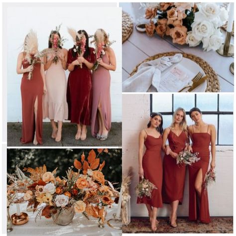 Park & Fifth Co. Bridesmaid Dresses  Burnt orange, rose and mauve make for the dreamiest warm colour palette Orange And Mauve Wedding, Warm Bridesmaid Dresses, Terracotta Dress Bridesmaid, Park And Fifth Bridesmaid, Bridesmaid Colour Scheme, Terracotta Bridesmaids, Terracotta Bridesmaid Dresses, Park And Fifth, Terracotta Bridesmaid Dress