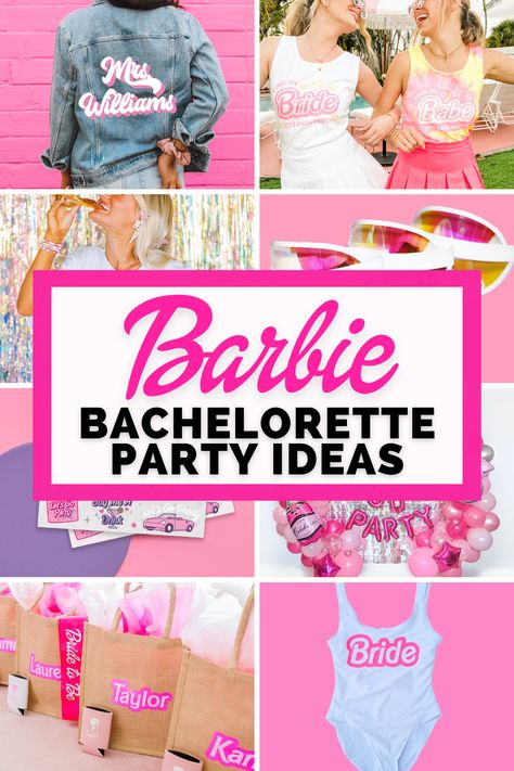 Malibu Barbie Themed Bachelorette Party, Bachelorette Barbie Outfit, Barbie And Ken Bachelorette Party, Barbie Bachelorette Party Shirts, Barbie Themed Bachelorette Party Ideas, Bachelorette Party Ideas Barbie, Bachelorette Party Themes Barbie, Barbie Bachelorette Party Decorations, Barbie Bachelorette Party Ideas