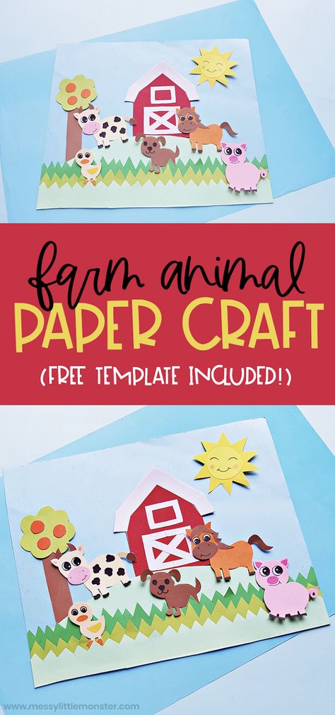 Farm Animal Craft (with template) Animal Homes Craft Preschool, F Is For Farm Craft, Farm Animal Projects For Preschool, Farm Craft Kindergarten, Farm Craft For Preschool, Farm Arts And Crafts Preschool, Farm Animals Art And Craft, Farm Animals Projects For Kids, Farm Animal Crafts For Kindergarten