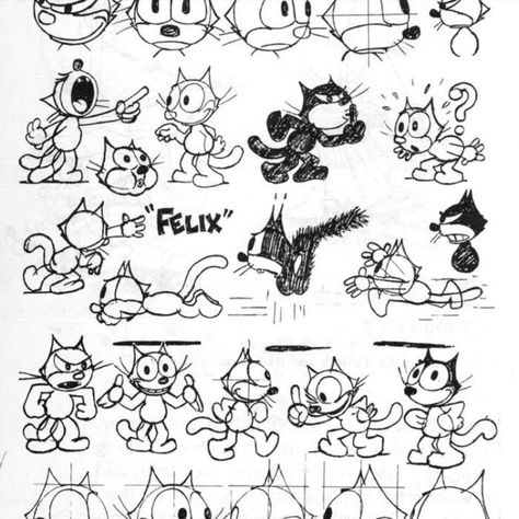 Inbetweens: Felix the Cat Model Sheet-AnimationResources.org-Serving the Online Animation Community 1930s Cartoons, Cat Cartoons, رسم كاريكاتير, Character Design Cartoon, Cartoon Cats, Cartoon Style Drawing, Felix The Cat, Character Model Sheet, Design Page