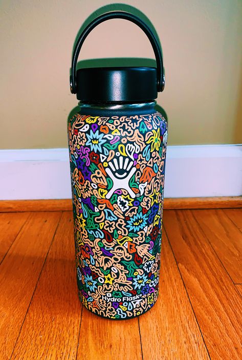 my beautiful hydro Hydro Painting, Flask Diy, Flask Art, Custom Hydro Flask, Water Bottle Art, Hydro Flask Bottle, Flask Design, Diy Water Bottle, Instagram Username Ideas