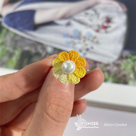 Crochet Rakhi, Crocheted Daisy, Pearls Ring, Crochet Ring, Crochet Leaf, Contemporary Handmade Jewelry, Crochet Jewellery, Micro Crochet, Crochet Rings