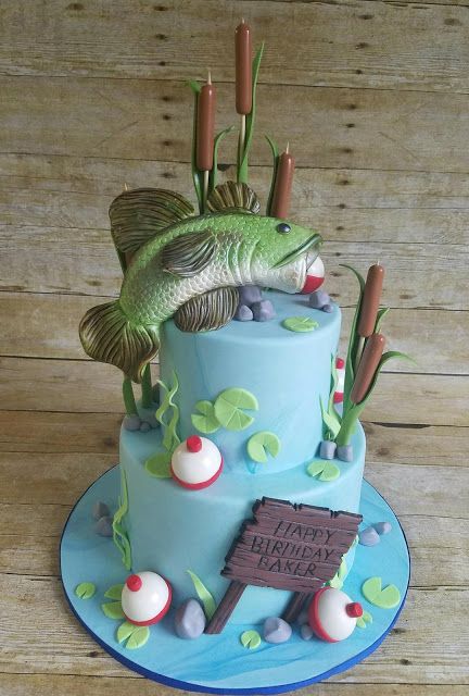 Fish Birthday Cake For Men, Fishing Birthday Cake For Men, Fishing Cake Ideas, Fish Birthday Cake, Fishing Birthday Cake, Fishing Theme Cake, Fisherman Cake, Fish Cake Birthday, Fishing Cake