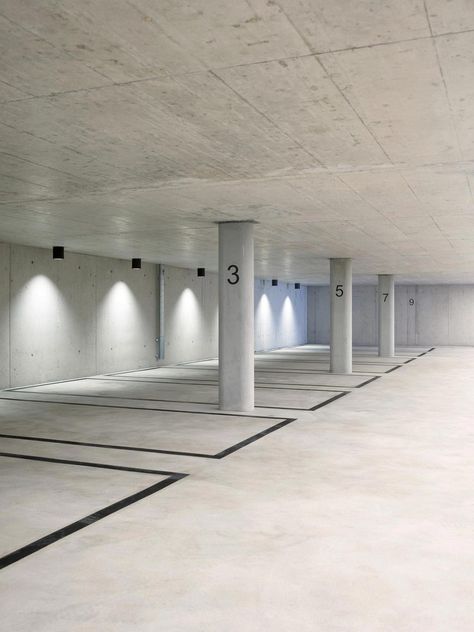 Gallery of Oetlisberg Housing / Urben Seyboth Architekten - 8 Parking Ideas, Car Park Design, House Parking, Park Signage, Garage Parking, Underground Garage, Luxury Garage, Parking Spot, Garage Lighting