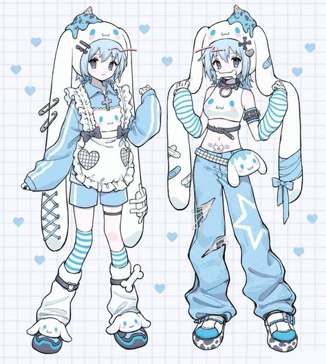 Cinamoroll As A Human, Menhera Aesthetic Outfit, Cinnamoroll Style, Vtuber Outfit Ideas, Sanrio Design, Vtuber Design, Human Drawing, 영감을 주는 캐릭터, Cute Art Styles