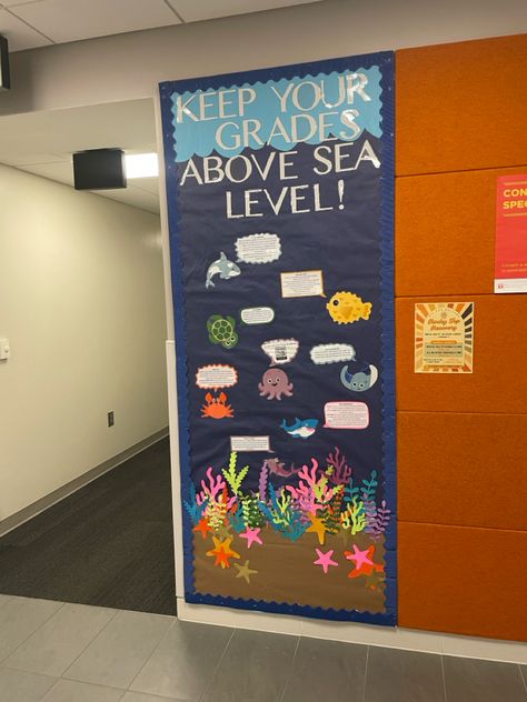 Under The Sea Ra Theme, Academic Bulletin Boards, Star Bulletin Boards, Attendance Board, College Dinners, Res Life Bulletin Boards, Ocean Zones, Ra Themes, Work Bulletin Boards