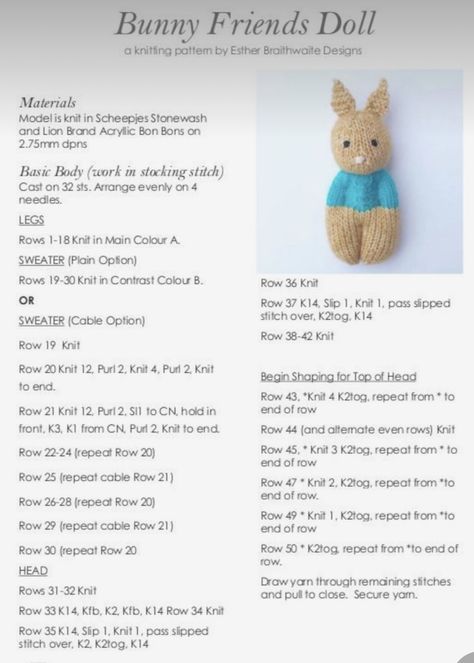 Izzy Dolls, Comfort Dolls, Knitting Dolls Free Patterns, Bunny Friends, Rabbit Knitting Pattern, Knitted Dolls Free, Teddy Bear Knitting Pattern, Bunny Knitting Pattern, Miniature Knitting