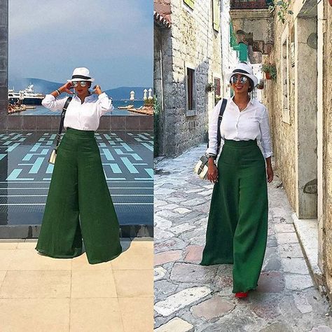 Palazzo Skirt Trousers, Pallazo Outfit Palazzo, Flared Jumpsuit, Green Palazzo Pants Outfit, Outfit Zara, Pallazo Outfit, African Dresses Modern, Palazzo Pants Outfit Casual, Palazzo Pants Outfit