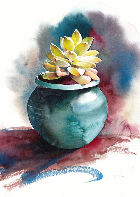 Succulent Watercolor, Succulents Drawing, Succulent Painting, Watercolor Succulents, Succulent Art, Watercolor Paintings For Beginners, Watercolor Paintings Easy, Cactus Art, Plant Painting