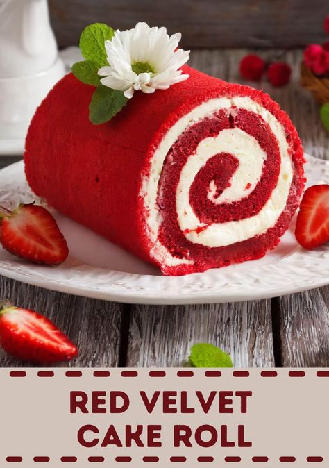 Red Velvet Cake Roll | Page 2 of 2 Cake Roll Recipes Easy, Red Velvet Cake Decoration, Gluten Free Red Velvet Cake, Red Velvet Cake Roll, The Best Cream Cheese Frosting, Best Cream Cheese Frosting, Best Red Velvet Cake, Easy Red Velvet, Swiss Roll Cake