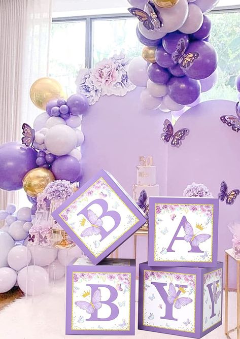 Butterfly baby shower boxes. Cute baby shower decorations for a girl baby shower with butterfly theme. Girl baby shower decoration idea. afflink Butterfly Girl Baby Shower Ideas, Baby Shower Themes For A Girl, Purple Butterfly Theme Baby Shower Ideas, Ideas Para Baby Shower De Nina, Lavender Baby Shower Ideas, Purple Butterfly Baby Shower Theme, Baby Shower Butterfly Theme, Butterfly Theme Baby Shower Ideas, Baby Shower Ideas Girl