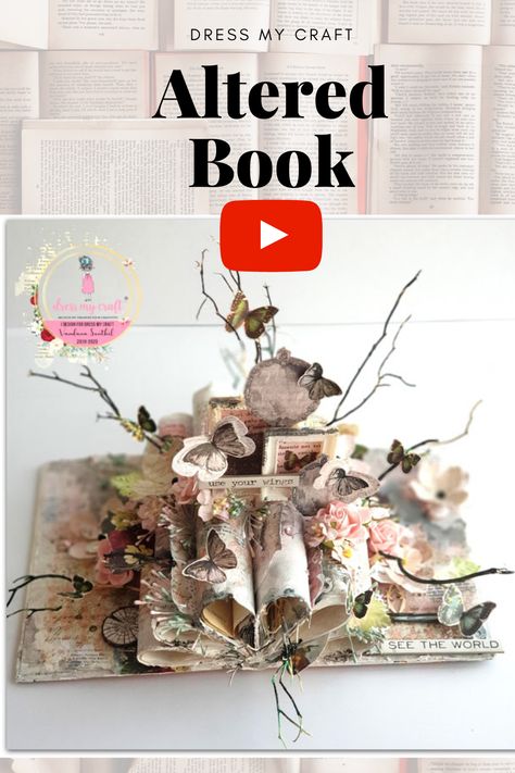 DIY 3D Paper Crafting - Altered Book Video Tutorial Altered Book Sculpture Art Projects, 3d Book Craft, Altered Book Tutorial, Book Recycle Diy Projects, Old Book Crafts Diy Ideas, Altered Book Art Tutorials, Diy Old Books Crafts, Altered Book Art Ideas, Old Book Crafts Repurposed