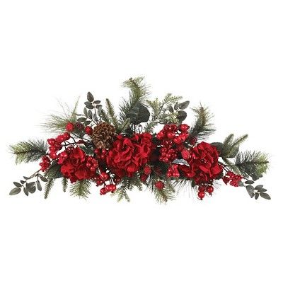 Hydrangea Garland, Holiday Swag, Red Hydrangea, Faux Hydrangea, Red Petals, Christmas Swags, Theme Color, Wreaths & Garlands, Indoor Christmas