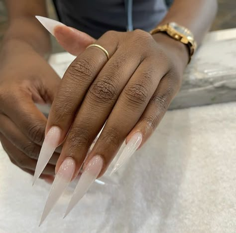 Nude Stiletto Nails, Nail Tech Ideas, White Stiletto Nails, 4a Natural Hair, Long Stiletto Nails, Curved Nails, Long Acrylic Nail Designs, Long Stiletto, Swarovski Nails