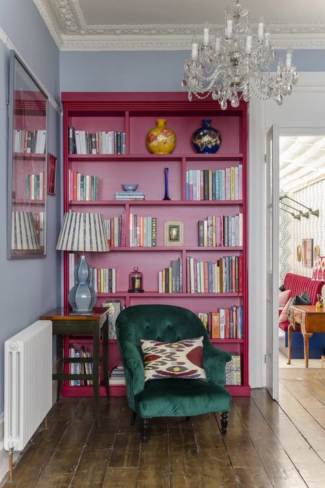 Victorian Terrace, W12 — Brooke Copp-Barton Interiors Katie Ridder Interiors, Bold Victorian Interior, Colourful Victorian Living Room, Victorian Terrace Alcove Shelves, Goudy Pop Art And Victorian Livingroom, Purple Victorian Living Room, Colorful Eclectic Home, Victorian Modern, Quiet Room