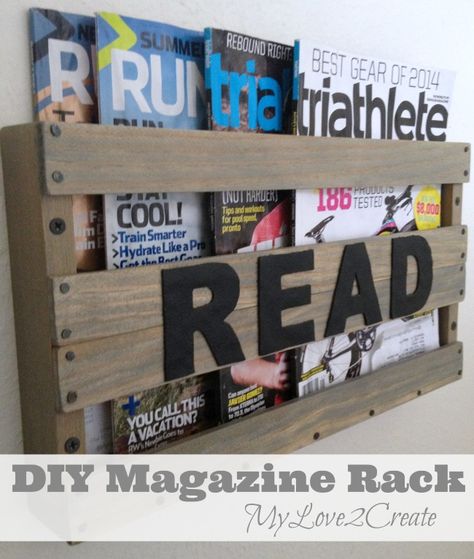 DIY Magazine Rack: Functional decor! Easy to make and perfect to store magazines in any room. Finish it with one of the many wood stain colors available by Rust-Oleum. http://www.rustoleum.com/product-catalog/consumer-brands/wood-care/ultimate-wood-stain/ Diy Magazine Holder, Diy Organizer, Wood Stain Colors, Diy Magazine, Magazine Holders, Functional Decor, Salon Decor, Pallet Wood, Diy Shelves