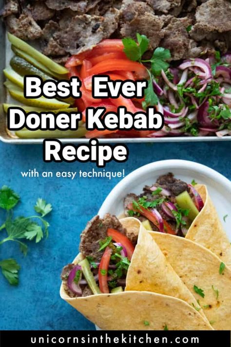 Donner Kebab Recipe, Doner Kebab Recipe Turkish, Doner Kabob, Doner Kebab Recipe, Donner Kebab, Street Food At Home, Kebab Recipes Beef, Turkish Street Food, Turkish Doner