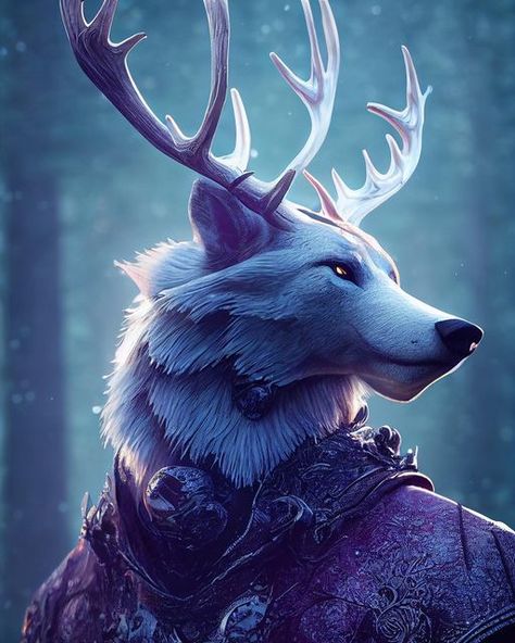 Wolf With Antlers, Fantasy Cities, Antler Art, Deer Art, King Art, Fantasy City, Wolf Tattoo, Fantasy Aesthetic, Wolf Art