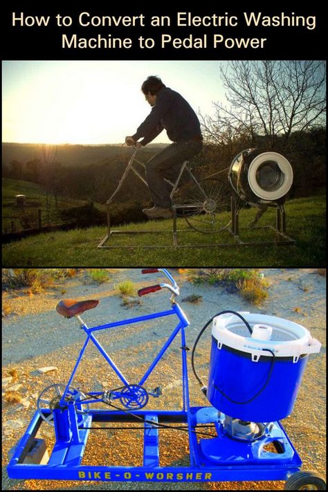 Convert an Electric Washing Machine into a Pedal-Powered Appliance! Diy Portable Washing Machine, Pedal Powered Washing Machine, Diy Clothes Washer, Diy Washing Machine, Manual Washing Machine, Power Wash Machine, Survival Skills Emergency Preparedness, Pedal Power, Prepper Survival