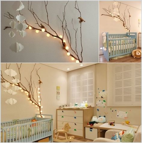 Forest Nursery Theme, Tree Branch Wall Art, Woodland Bedroom, Forest Bedroom, Kids Bedroom Ideas, Forest Room, Fairy Bedroom, Themed Rooms, Baby Room Themes